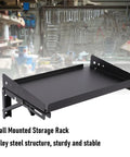 No Fuss Heavy Duty Fold Down Garage Wall Shelf Built Hella Sturdy With Alloy Steel To Grip Power Tools and Gear Up To Two Hundred Pounds in garage