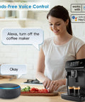 Zigbee Smart Power Strip Surge Protector With Fast Charging And Four Independently Switched Outlets Syncs With Alexa Google Home Philips Hue Black Slick Hub powered gear in a modern kitchen environment.
