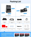 Packing list for A229 Ultra Dual 4K Dash Cam Front And Rear With 2 Channel 4K HDR, STARVIS 2 IMX678 Sensors, accessories included.