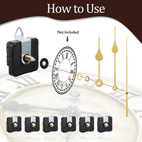 High Torque Quartz Clock Movements Replacement Kit With Long Shafts 6 Pcs DIY Clock Repair Set 8 Pairs Of Clock Hands Brass Washers And Nuts Included 16 mm Shaft Length Easy To Customize And Fix Your Timely DIY Projects