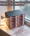 All-In-One 16-Drawer Diamond Art Tray Organizer Rack For Diamond Painting Supplies on a windowsill with a lamp nearby