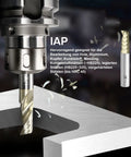 Front view of a solid carbide CNC end mill, 1/4 in dia, 2 in OAL, single flute, cutting aluminum.