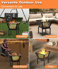 Portable 17 Inch Outdoor Fire Pit With Storage Bag For Camping and Patio, showcasing 360 Degree Airflow on elevated 9.5 Inch Legs.