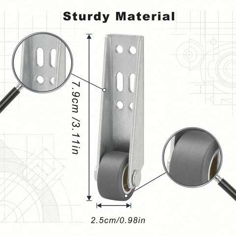 Smooth Out Saggy Doors Fast With These Heavy Duty Anti Sag Low Profile Rolling Casters Silent Bearing Replacement Rollers, silver metal with rubber wheel.