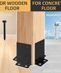 Four Pack Post Anchor Base Set Black Powder Coated Deck Post Brackets for wood and concrete floors with screws and bolts.