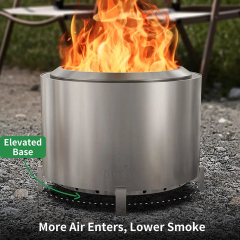 Smokeless 27 Inch Stainless Steel Fire Pit For Outdoors Wood Burning Bonfire Pit For Camping And Backyard Vibes Low Smoke Design With Vertical Airflow Easy Start And Clean Up Includes Weatherproof Cover