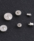Six Piece Pro Grade Stainless Steel Dowel Tenon Center Set For Precise Drill Alignment And Panel Positioning In Furniture Making Includes Log Pin Transfer Plugs Kit For Accurate Woodworking, six stainless steel centers on black surface