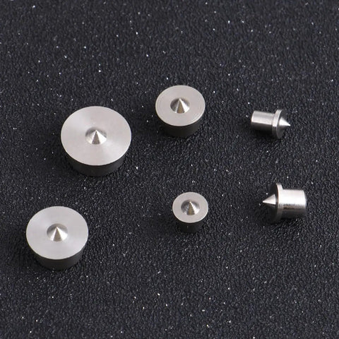 Six Piece Pro Grade Stainless Steel Dowel Tenon Center Set For Precise Drill Alignment And Panel Positioning In Furniture Making Includes Log Pin Transfer Plugs Kit For Accurate Woodworking, six stainless steel centers on black surface