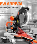 12 Inch Sliding Compound Dual Bevel Miter Saw With Laser Guide And LED Light Extension Table 15 Amp Power Beefy Cutting Capacity Includes 40T And 120T TCT Blades For Precise Smooth Cuts in workshop
