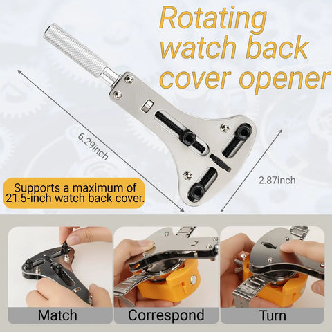 Pro Grade 155 Piece Watch Repair Kit With Precision Screwdrivers, Case Opener, Link Removers, Band Adjusters, Battery Replacement Tools