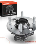 Beefy Rear Wheel Bearing And Hub Assembly 4 Lug Not For ABS Models Fits Hyundai Sonata 1999 2005 Kia Magentis 2001 2006 Optima 2001 2006 Durable Replacement For A Smooth Ride And High Load Capacity, side view with packaging