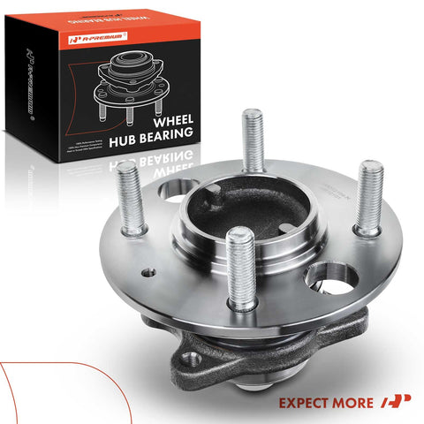 Beefy Rear Wheel Bearing And Hub Assembly 4 Lug Not For ABS Models Fits Hyundai Sonata 1999 2005 Kia Magentis 2001 2006 Optima 2001 2006 Durable Replacement For A Smooth Ride And High Load Capacity, side view with packaging