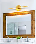 Plug In LED Wall Lamps For Vanity And Mirror, 16 Inch Modern Brass Indoor Wall Lighting Fixtures above wooden mirror frame