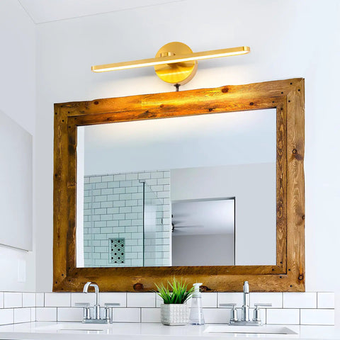 Plug In LED Wall Lamps For Vanity And Mirror, 16 Inch Modern Brass Indoor Wall Lighting Fixtures above wooden mirror frame
