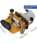 Boss Level Stainless Steel Router Mortising Jig And Slotting Locator showing precise depth adjustment for 64-65mm router.