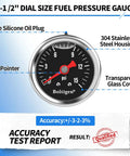 Dead Nuts Accurate Fuel Pressure Gauge Kit 0 To 15 Psi Glycerin Filled Dial with 1/8 Npt Thread and stainless steel housing.