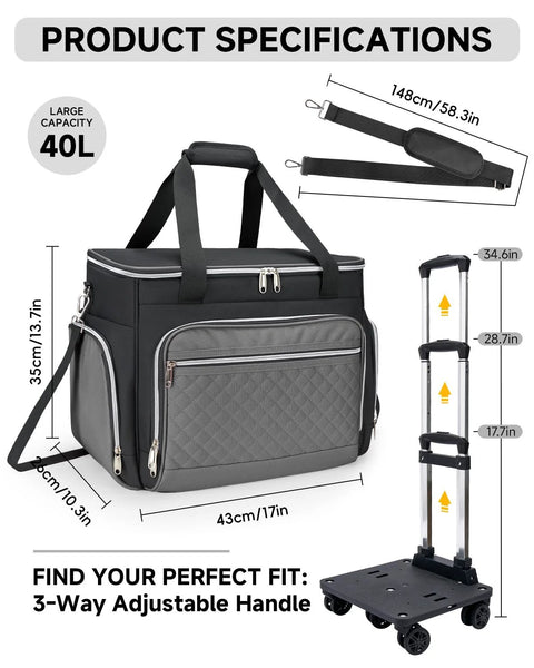 Rolling Teacher Tote Bag With Accordion File Organizer And Fifteen Point Six Inch Laptop Compartment Five Wheel Design