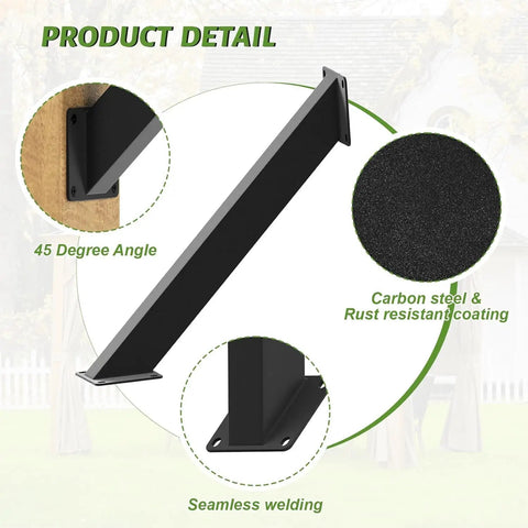 Heavy Duty Built Tough 4 Pack Connector Brace Bracket Kit 45 Degree Angle Support Black Powder Coated Steel With Pre Drilled Holes And Screws For Tree Houses Gazebos Patios