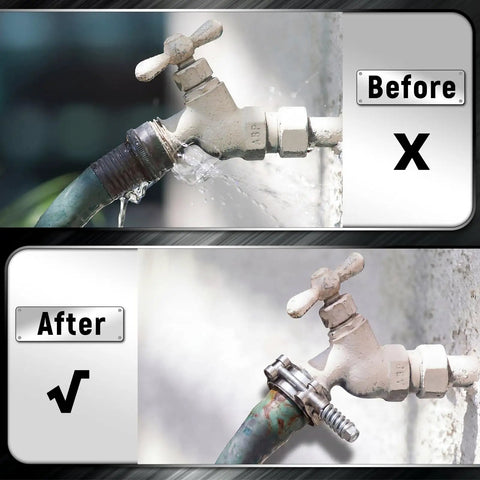 Before and after using Must Have 24 Pack T Bolt Hose Clamp Set With Reinforcement Spring Stainless Steel Constant Tension Eight Size Range From 49-116mm (1.97-4.56 In) For Turbo Intake Intercooler Radiator Automotive Use on leaking hose.