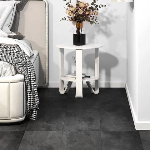 Bedroom with Retro Peel And Stick Floor Tiles 16 Pack 12x12 Inch Vinyl Concrete Gray Waterproof Floor Tiles