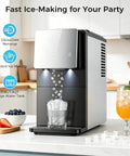 Smooth Operator Countertop Nugget Ice Maker With Snap Pour Auto Dispenser 33 Lbs in modern kitchen with ice in glass.
