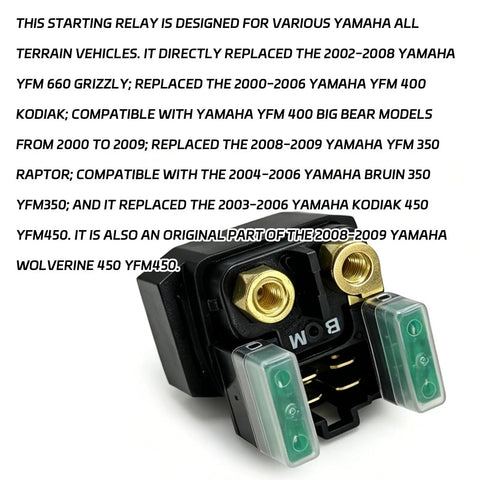 Rock Solid And Built Tough Heavy Duty 30A Starter Solenoid Relay for Yamaha ATV, designed for multiple models, detailed view.
