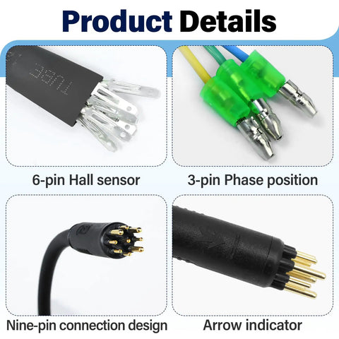 9 Pin Hub Motor Extension Cable Male Waterproof Connector for E Bikes 12V-72V 250-750W Ebike Power Cable 60 cm E Bike Motor Extension Wire Durable Flame Retardant Outer Jacket for Electric Bicycle Mods