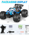All Terrain 2.4GHz RC Monster Truck With LED Body Lights 20 Kmh Speed Dual Rechargeable Batteries packaging display