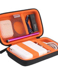Heavy Duty Slick Daily Driver Travel Case For Macbook Adapters Type C Chargers And Tech Gear With Spacious Soft Interior For Hubs Mice And Cables Water Resistant PU Leather Black, open view with charging cables and accessories inside.