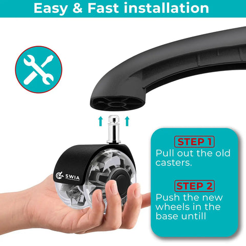 Hand installing a caster from 2 Inch Office Chair Caster Wheels Set Of 5 Heavy Duty Replacement For Home And Office Chairs