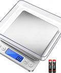 Ultra Dope Digital Kitchen Scale With 3000G Capacity And 0.1G Readout Six Units Grams Ounces Grains Troy Ounces Pennyweights Carats Backlit LCD Tare Two Stainless Trays