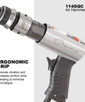 Close-up of Quick Change Air Hammer Kit With 3 Piece Chisel Set 3500 BPM Two And Five Eighths Inch Stroke Point Four Zero One Shank