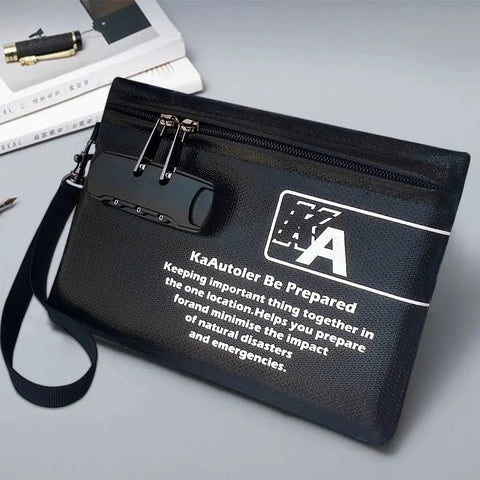 Lockable Fireproof Money Bag With Zipper Pouch, Waterproof Envelope Container For Cash, Keys, Jewelry And Other Valuables