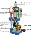 Desktop Pneumatic Punch Press Machine With 110V Power And 440 Lb And 200 Kg Of Force, labeled components and digital display