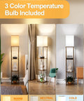 2 Pack Rustic Brown Floor Lamp With Shelves For Living Room Corner Etagere Style, 3 Color Temperature Display