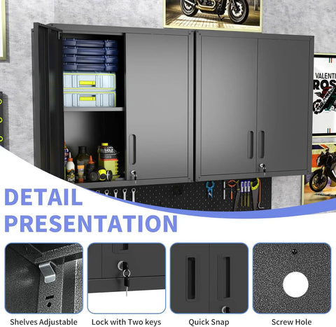 Beefy Heavy Duty Garage Storage Cabinet Set 6pc with lockable rolling tool cabinets and adjustable shelves, detail view of lock.