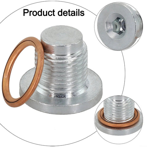 Heavy Duty Solid Aluminum Oil Drain Plug And Gasket Kit For Bmw And Mini Cooper R56 R57 Fits 11137585928 Perfect Seal No Leaks Quick Install, silver plug with copper gasket