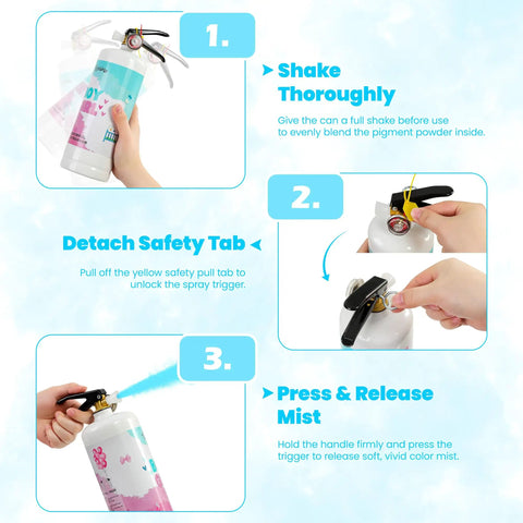 Epic Giant Gender Reveal Fire Extinguisher Pack With Blue Smoke Bombs And Dope Biodegradable Color Blaster for Hype Baby Shower instructions.