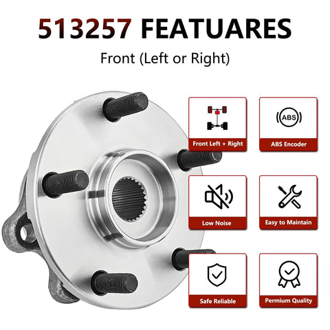 Front view of Pair Front Wheel Bearing And Hub Assembly Fits 2017 2018 Toyota Corolla iM, 2006 2012 RAV4, with ABS encoder feature.