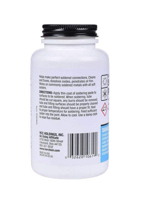 Back view of Climate Smooth Soldering Paste Lead Free Flux Non Acid Brushable half pound bottle with instructions label