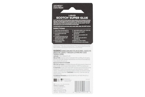 Back packaging of Liquid Super Glue 4 Pack Single Use Tubes 0.17 Oz Each Fast Drying Cyanoacrylate Adhesive.