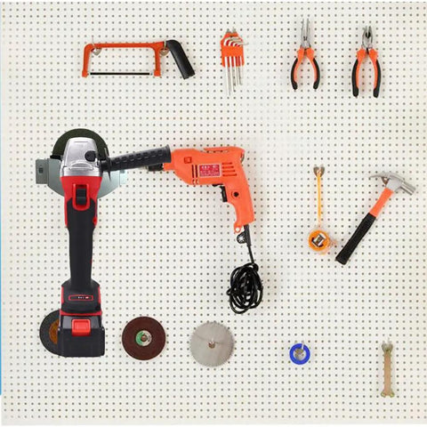 Two Pack Vertical Wall Mount Grinder Holder Bracket For Angle Grinders on tool wall with hammer and pliers