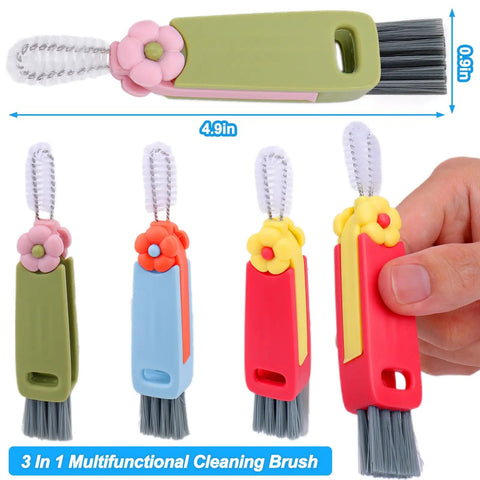 Hand holding 3 In 1 Cup Lid Gap Cleaning Brush Set For Water Bottles And Tumblers, Gunk Busting Crevice Cleaner, 4.9 x 0.9 in, pack of 3