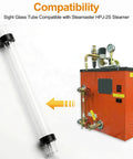 8 Inch Steam Boiler Sight Glass Tube With Clear Water Level Gauge Five Eighths Inch Outer Diameter And Three Eighths Inch Inner Diameter Includes Two High Temp Rubber Washers For A No Nonsense Leak-Proof Brass Fittings And Reliable Level Reading next to a compatible boiler system