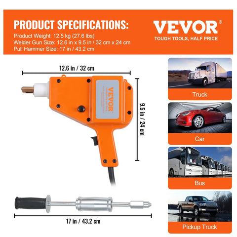 Orange All In One Stud Welder Kit For Auto Body Repair Dope Power 5500 Weld 800VA Spot Welder 110V Dent Repair Gun with dimensions