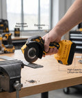 Kickass 3 Inch Brushless Mini Circular Saw With 12000 RPM And 3 Speed Settings, Doubles As An Angle Grinder For Wood Metal Tile And Plastic, Packs 16 mm Cutting Depth And US Plug in use with adjustable guard and ergonomic grip.