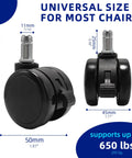 Brake Twin Caster Wheels For Chairs, Universal 2 Inch Replacement Castors, Smooth Silent Rollers For Office, Gaming And Swivel Chairs.