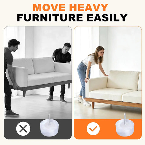 Twelve Pack Furniture Sliders With Nail On Steel Pins For Scratch Free Hardwood Floors Sweet Ride Chair Table And Desk Foot Pads showcased in use moving a couch.