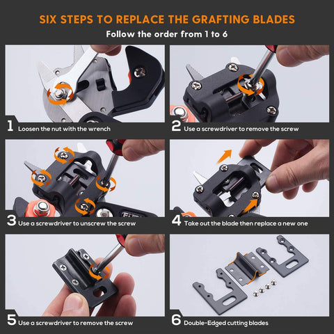Step-by-step instructions for replacing blades on All In One Garden Grafting Tool Kit With Pruning Scissors For Fruit Trees U V Ω.