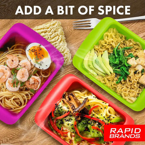 Ramen Microwave Cooker For Quick Bowls In Three Minutes Two Pack Black Dorm Friendly Office Ready Kitchen Gadget BPA Free And Dishwasher Safe Perfect For Dorms And Small Kitchens No Stove Needed, assorted colorful bowls with noodle dishes.